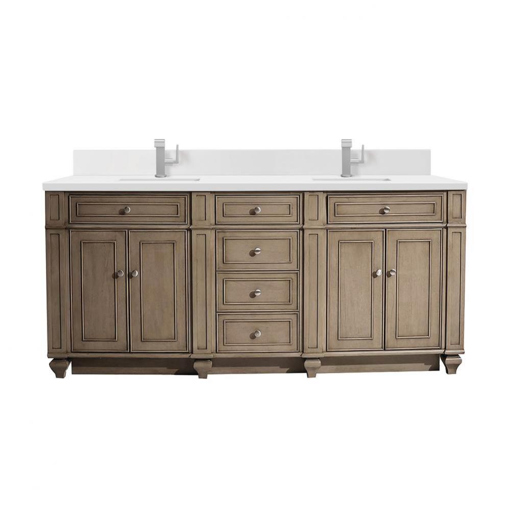 Bristol 72&apos;&apos; Double Vanity, Whitewashed Walnut w/ Single Hole 3 CM White Zeus Quartz Top