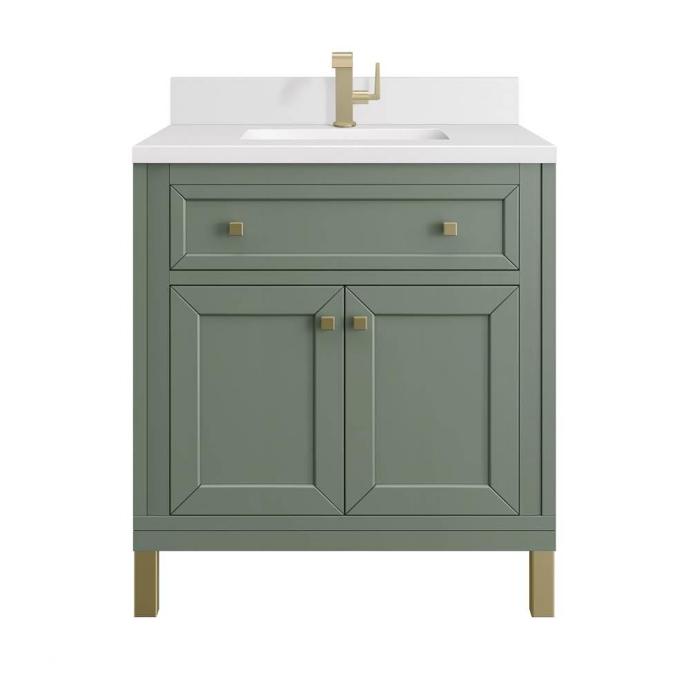 Chicago 30&apos;&apos; Single Vanity, Smokey Celadon w/ Single Hole 3 CM White Zeus Top &amp; Back