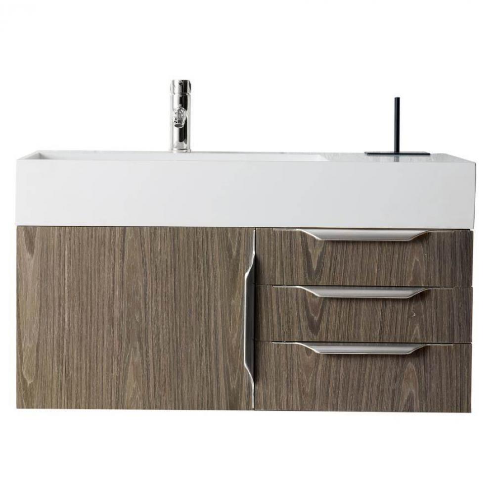 Columbia 36&apos;&apos; Single Wall Mount Vanity, Ash Gray, Brushed Nickel w/ Glossy White Composi