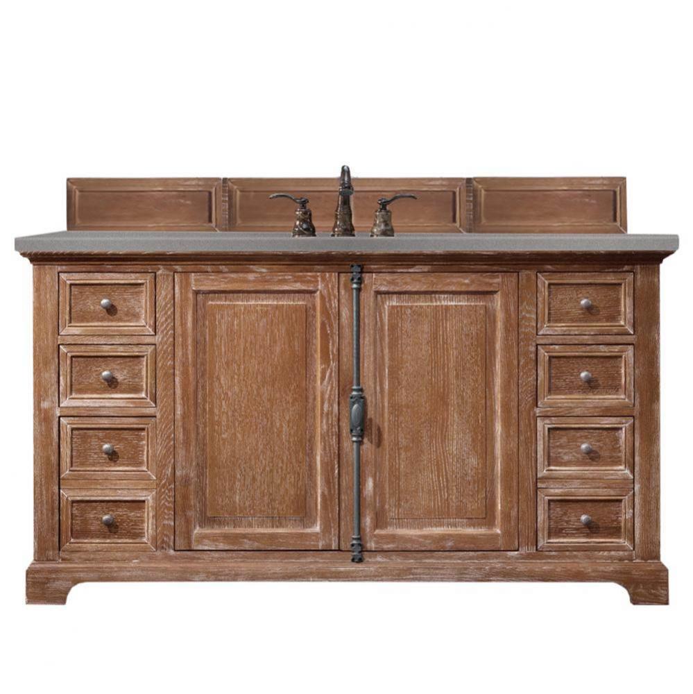 Providence 60&apos;&apos; Single Vanity Cabinet, Driftwood, w/ 3 CM Grey Expo Quartz Top