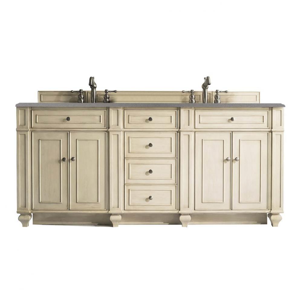 Bristol 72&apos;&apos; Double Vanity, Vintage Vanilla, w/ 3 CM Grey Expo Quartz Top