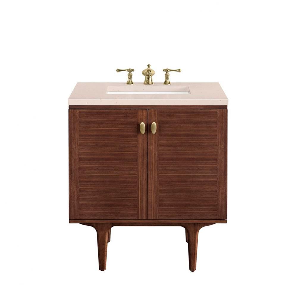 Amberly 30&apos;&apos; Single Vanity, Mid-Century Walnut w/ 3 CM Eternal Marfil Top