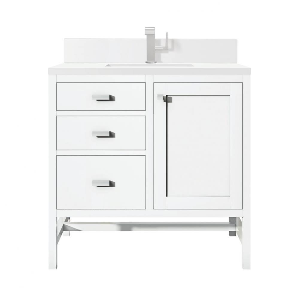 Addison 36&apos;&apos; Single Vanity, Glossy White w/ Single Hole 3 CM White Zeus Quartz Top &amp;