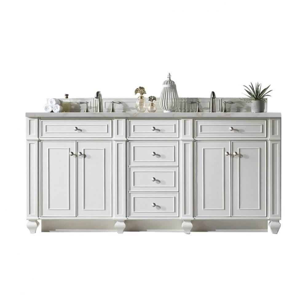 Bristol 72&apos;&apos; Double Vanity, Bright White w/ 3 CM Victorian Silver Quartz Top