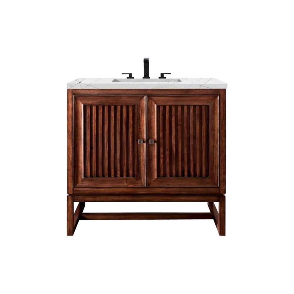 Athens 36&apos;&apos; Single Vanity Cabinet, Mid Century Acacia, w/ 3 CM Ethereal Noctis Top