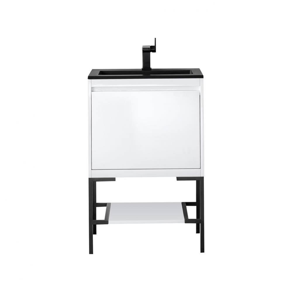 Mantova 23.6&apos;&apos; Single Vanity, Glossy White, Matte Black Base w/ Charcoal Black Composite