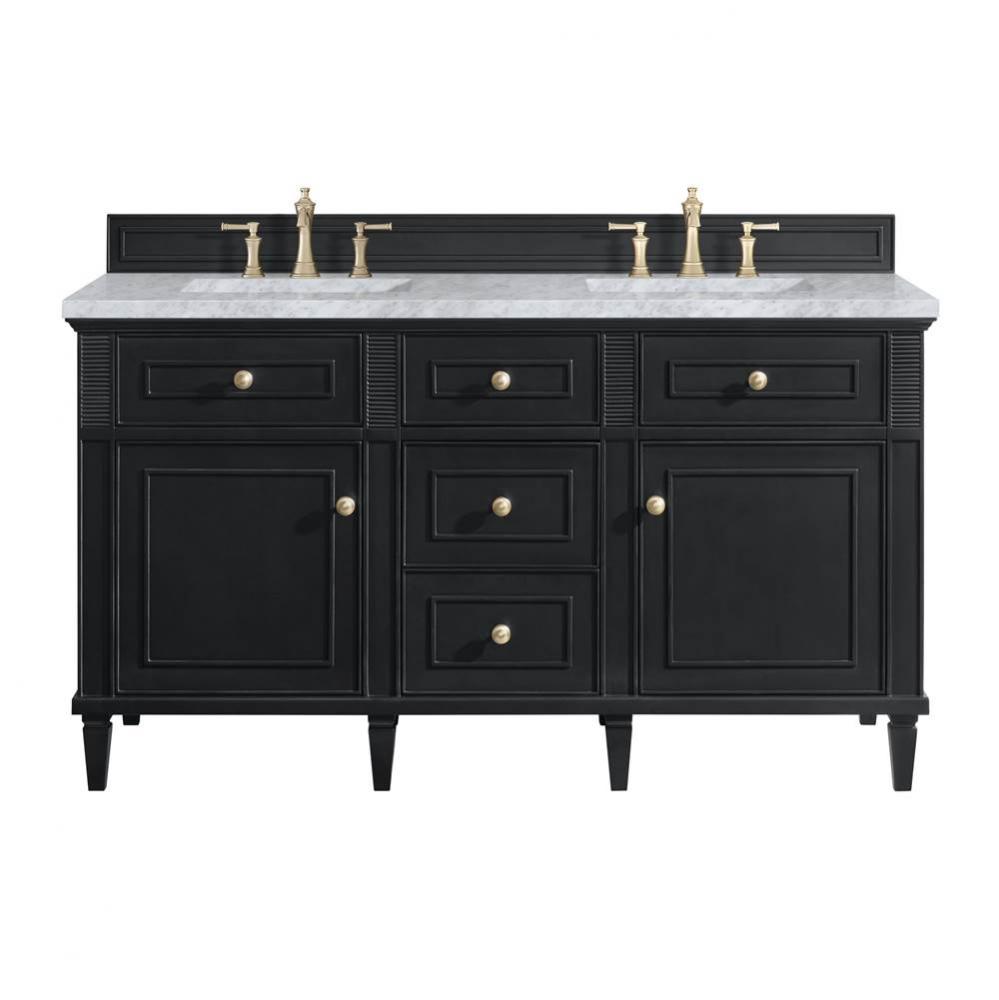 Lorelai 60&apos;&apos; Double Vanity, Black Onyx w/ 3 CM Carrara White Marble Top