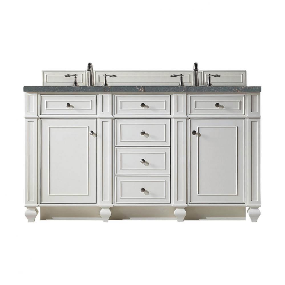 Bristol 60&apos;&apos; Double Vanity, Bright White w/ 3 CM Parisien Bleu Quartz Top