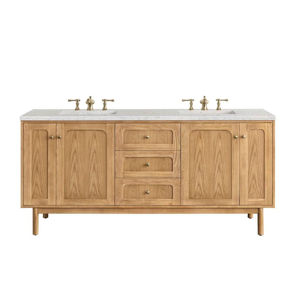 Laurent 72&apos;&apos; Double Vanity, Light Natural Oak w/ 3 CM Eternal Jasmine Pearl Top