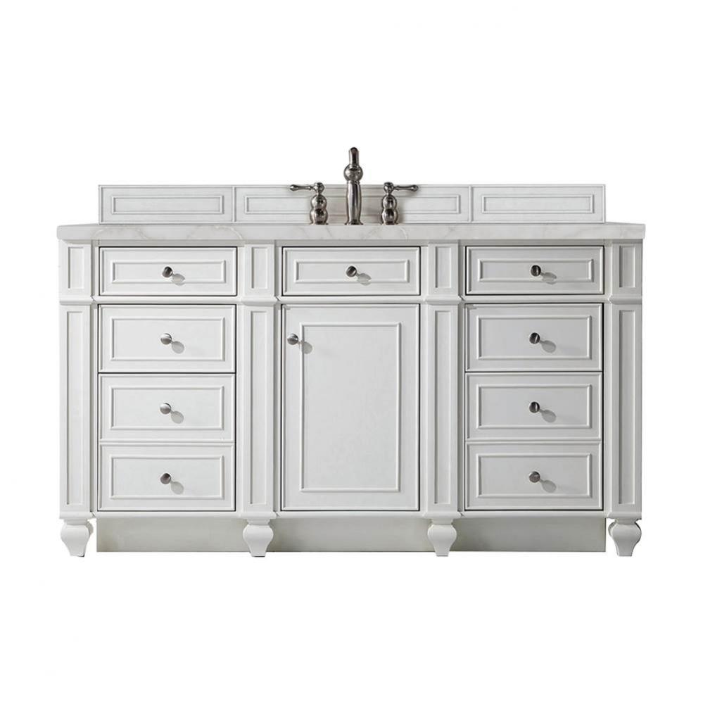 Bristol 60&apos;&apos; Single Vanity, Bright White w/ 3 CM Victorian Silver Quartz Top