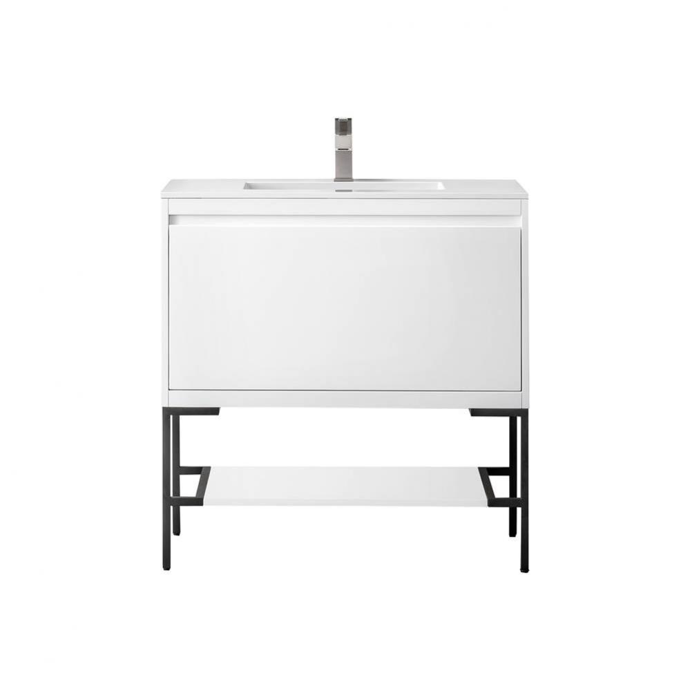 Mantova 35.4&apos;&apos; Single Vanity, Glossy White, Matte Black Base w/ Glossy White Composite S