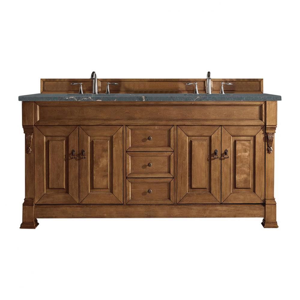 Brookfield 72&apos;&apos; Double Vanity, Country Oak w/ 3 CM Parisien Bleu Quartz Top