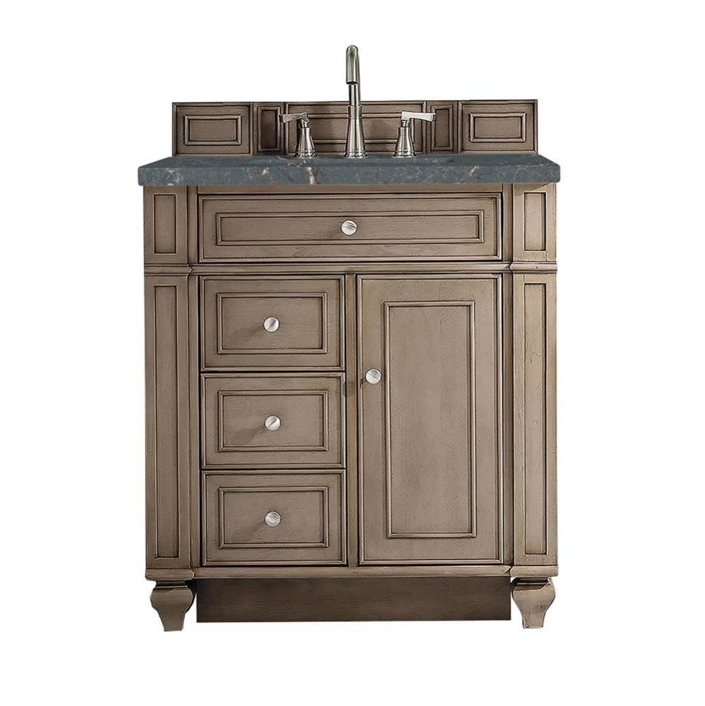 Bristol 30&apos;&apos; Single Vanity, Whitewashed Walnut w/ 3 CM Parisien Bleu Quartz Top