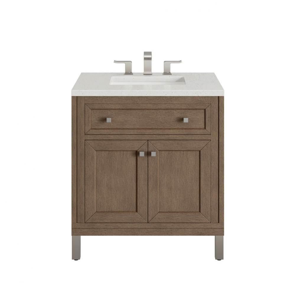 Chicago 30&apos;&apos; Single Vanity, Whitewashed Walnut w/ 3 CM Lime Delight Quartz Top