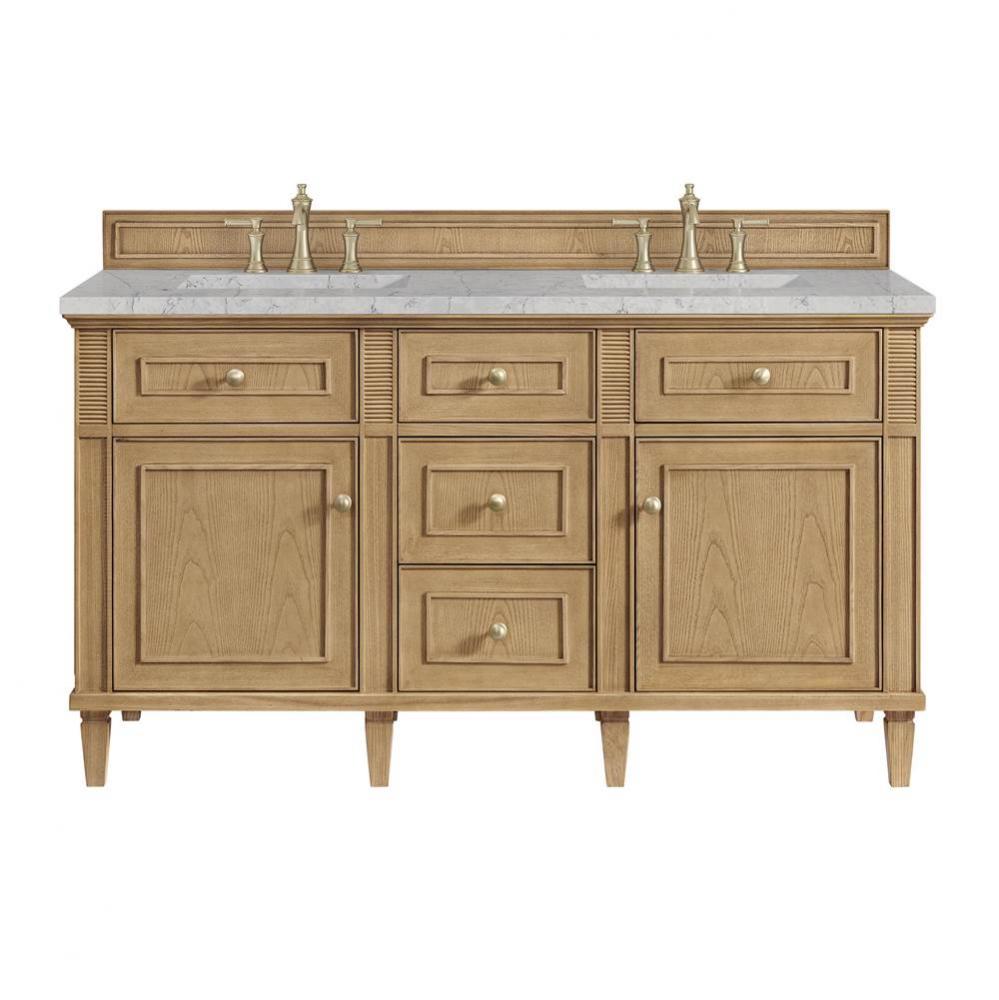 Lorelai 60&apos;&apos; Double Vanity, Light Natural Oak w/ 3 CM Eternal Jasmine Pearl Quartz Top