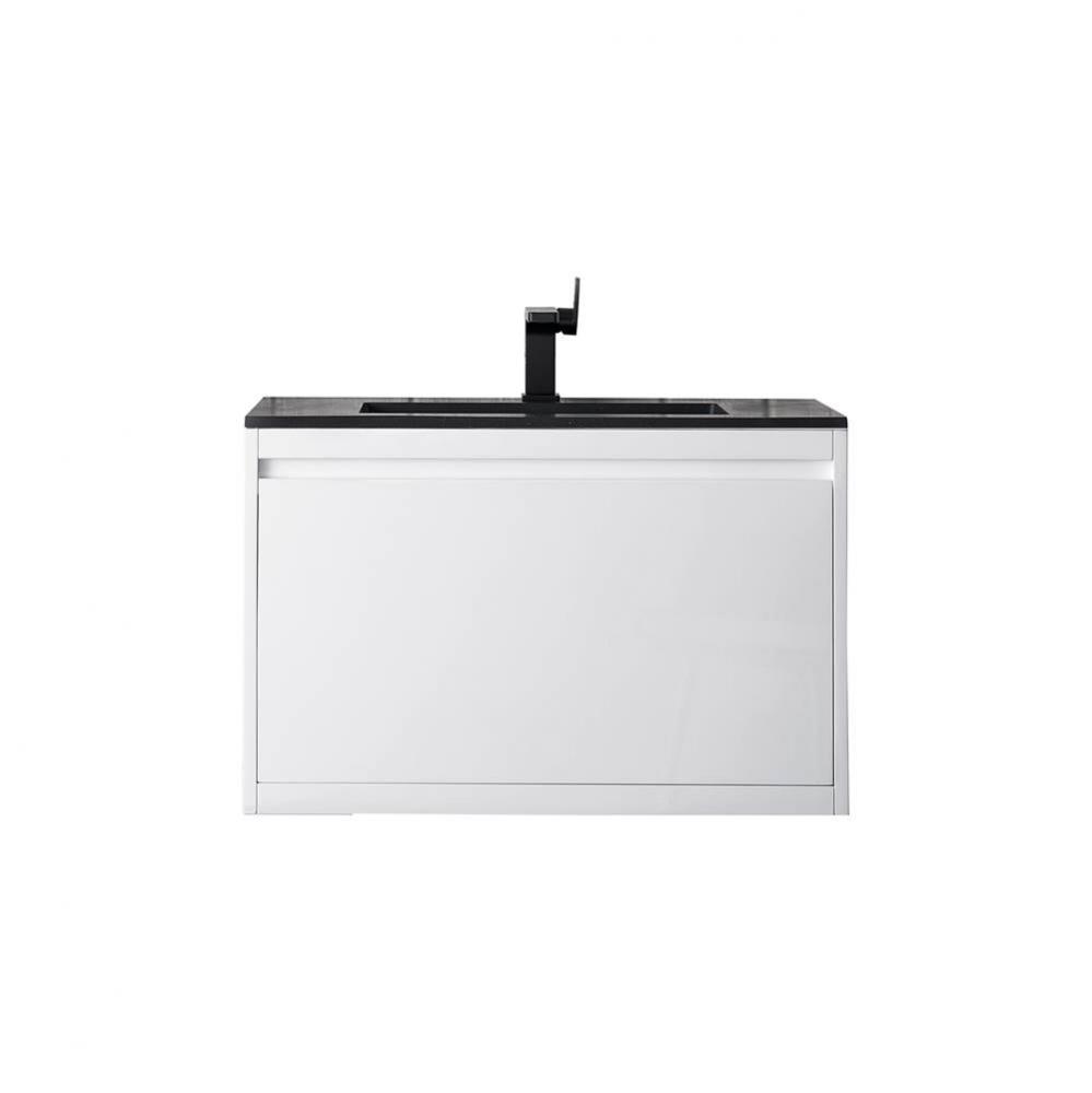 Mantova 31.5&apos;&apos; Single Vanity, Glossy White w/ Charcoal Black Composite Stone Top