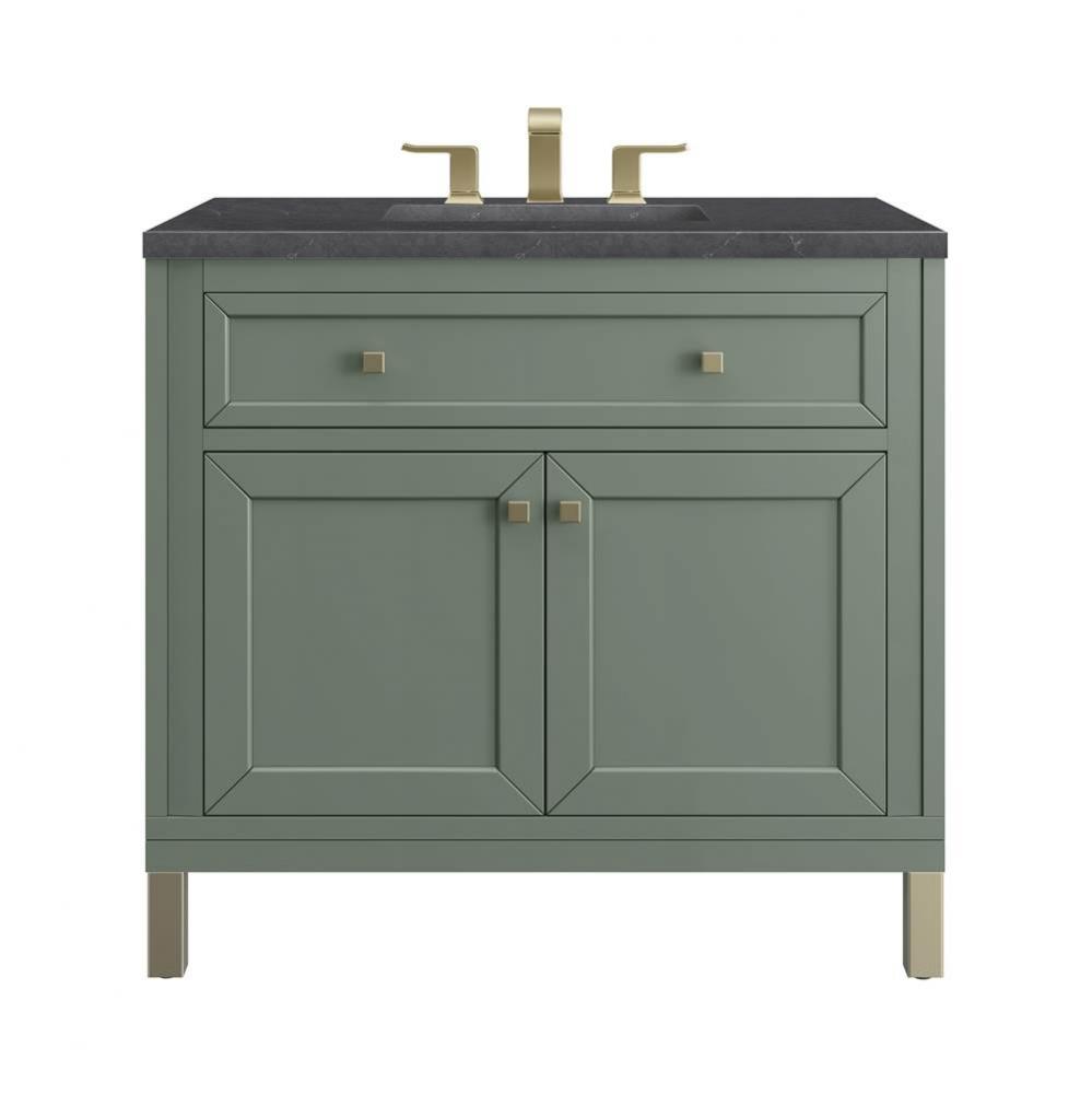 Chicago 36&apos;&apos; Single Vanity, Smokey Celadon w/ 3 CM Charcoal Soapstone Top