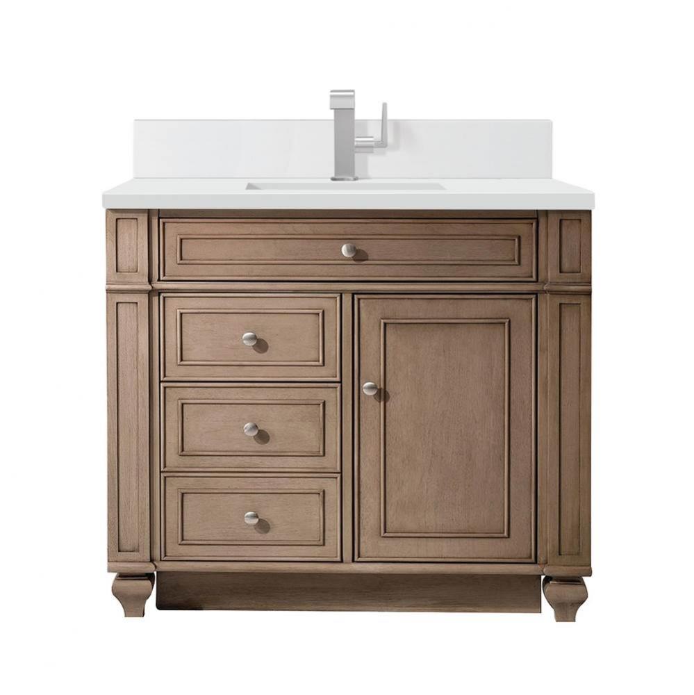 Bristol 36&apos;&apos; Single Vanity, Whitewashed Walnut w/ Single Hole 3 CM White Zeus Quartz Top