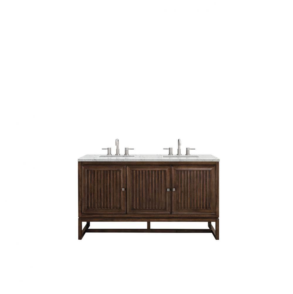 Athens 60&apos;&apos; Double Vanity Cabinet, Mid Century Acacia, w/ 3 CM Eternal Jasmine Pearl Qua