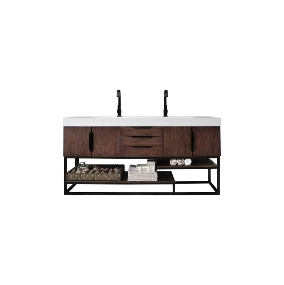 Columbia 72&apos;&apos; Double Vanity, Coffee Oak, Matte Black w/ Glossy White Composite Top