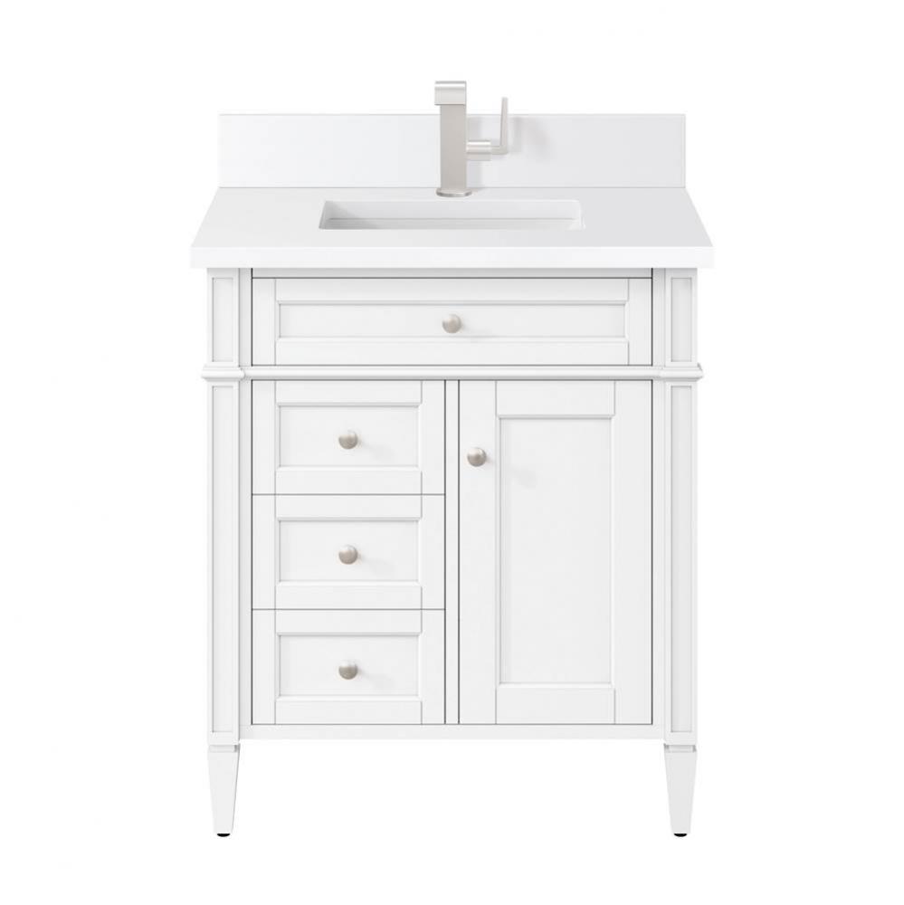 Brittany 30&apos;&apos; Single Vanity, Bright White, w/ Single Hole 3 CM White Zeus Quartz Top &am