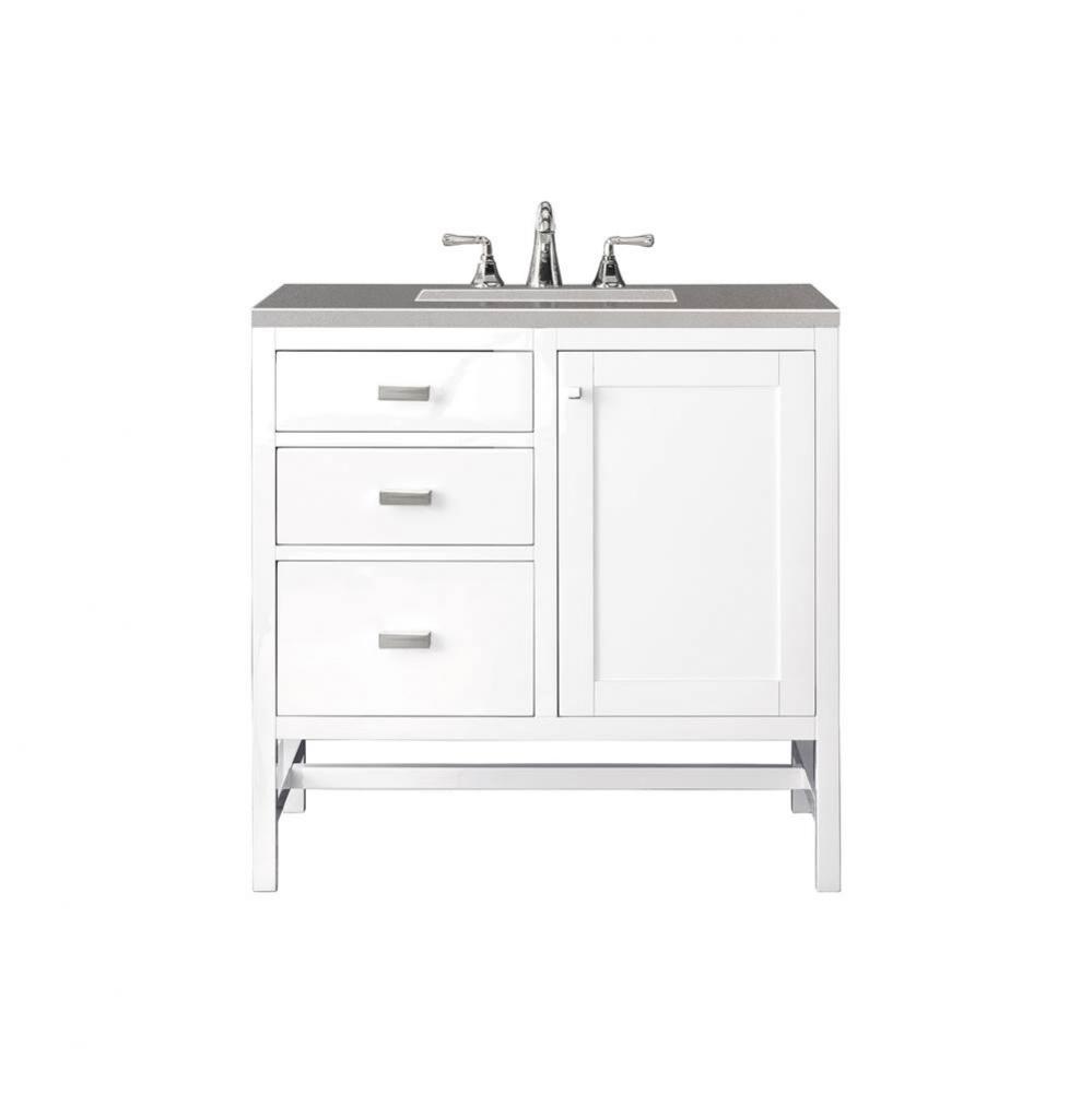 Addison 36&apos;&apos; Single Vanity Cabinet, Glossy White, w/ 3 CM Grey Expo Quartz Top