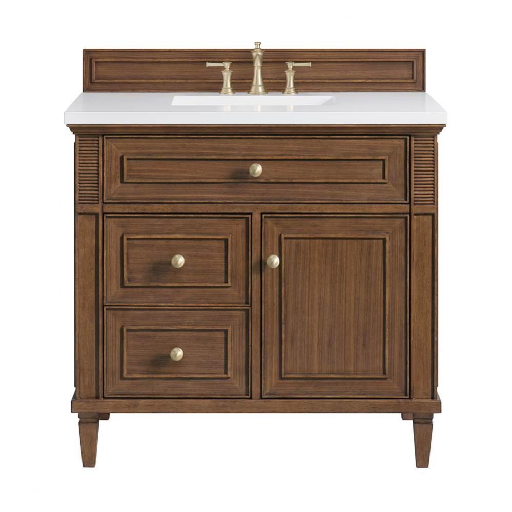 Lorelai 36&apos;&apos; Single Vanity, Mid-Century Walnut w/ 3 CM White Zeus Quartz Top