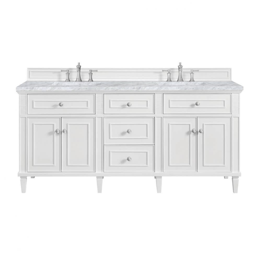 Lorelai 72&apos;&apos; Double Vanity, Bright White w/ 3 CM Carrara White Marble Top