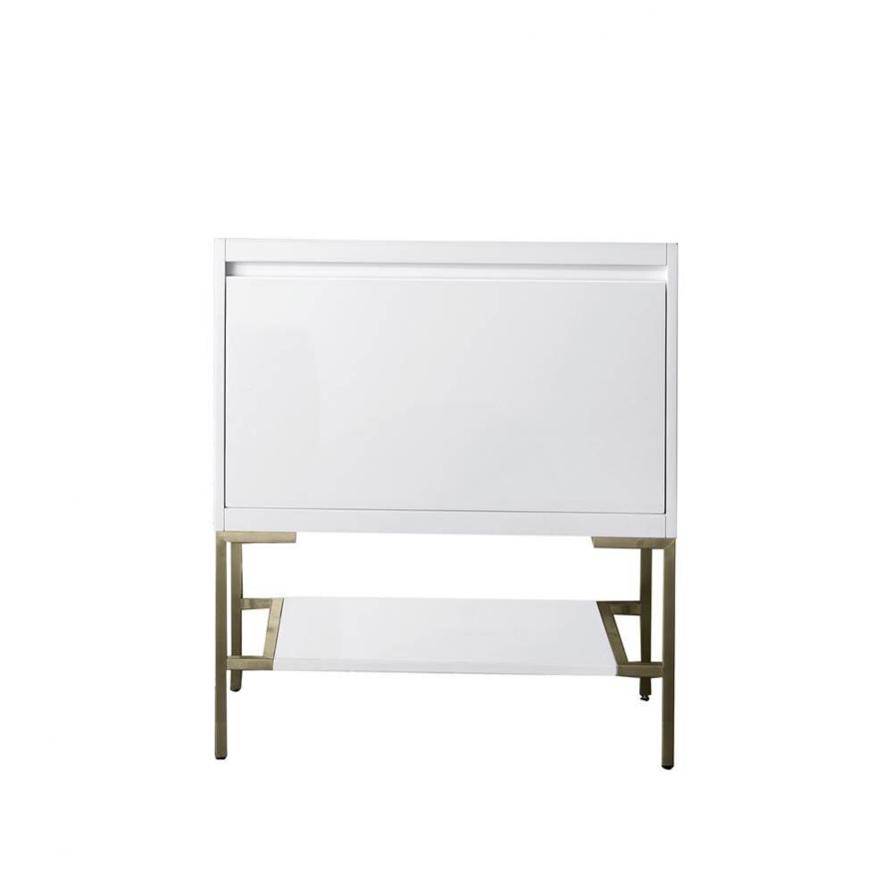 Mantova 31.5&apos;&apos; Single Vanity Cabinet, Glossy White, Champagne Brass Base