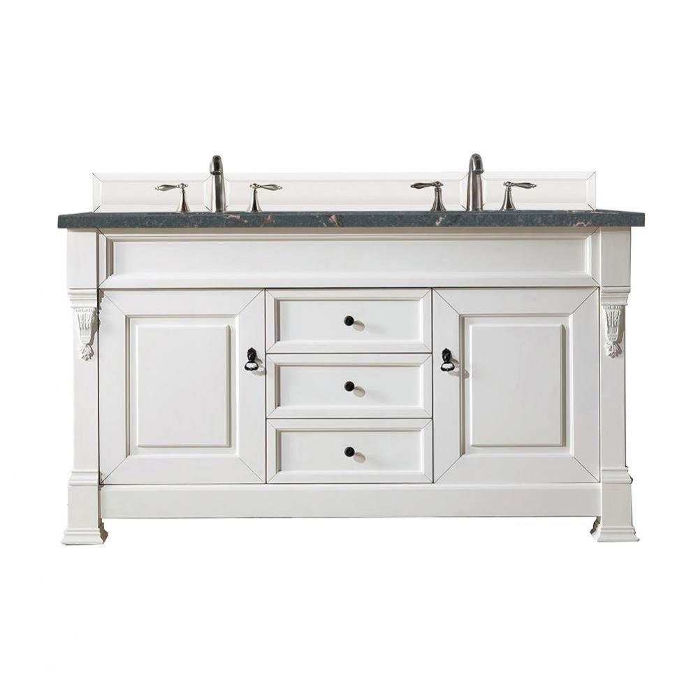 Brookfield 60&apos;&apos; Double Vanity, Bright White w/ 3 CM Parisien Bleu Quartz Top