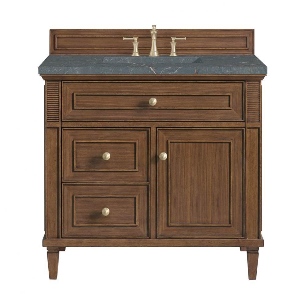 Lorelai 36&apos;&apos; Single Vanity, Mid-Century Walnut w/ 3 CM Parisien Blue Quartz Top