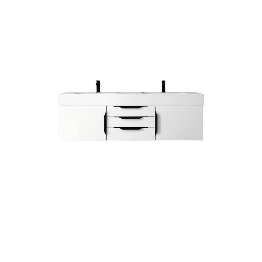 Columbia 59&apos;&apos; Double Wall Mount Vanity, Glossy White, Matte Black w/ Glossy White Compos