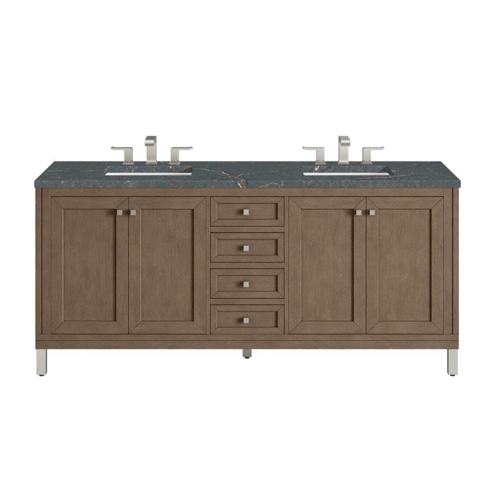 Chicago 72&apos;&apos; Double Vanity, Whitewashed Walnut w/ 3 CM Parisien Bleu Quartz Top