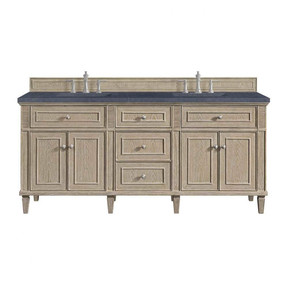 Lorelai 72&apos;&apos; Double Vanity, Whitewashed Oak w/ 3 CM Charcoal Soapstone Quartz Top