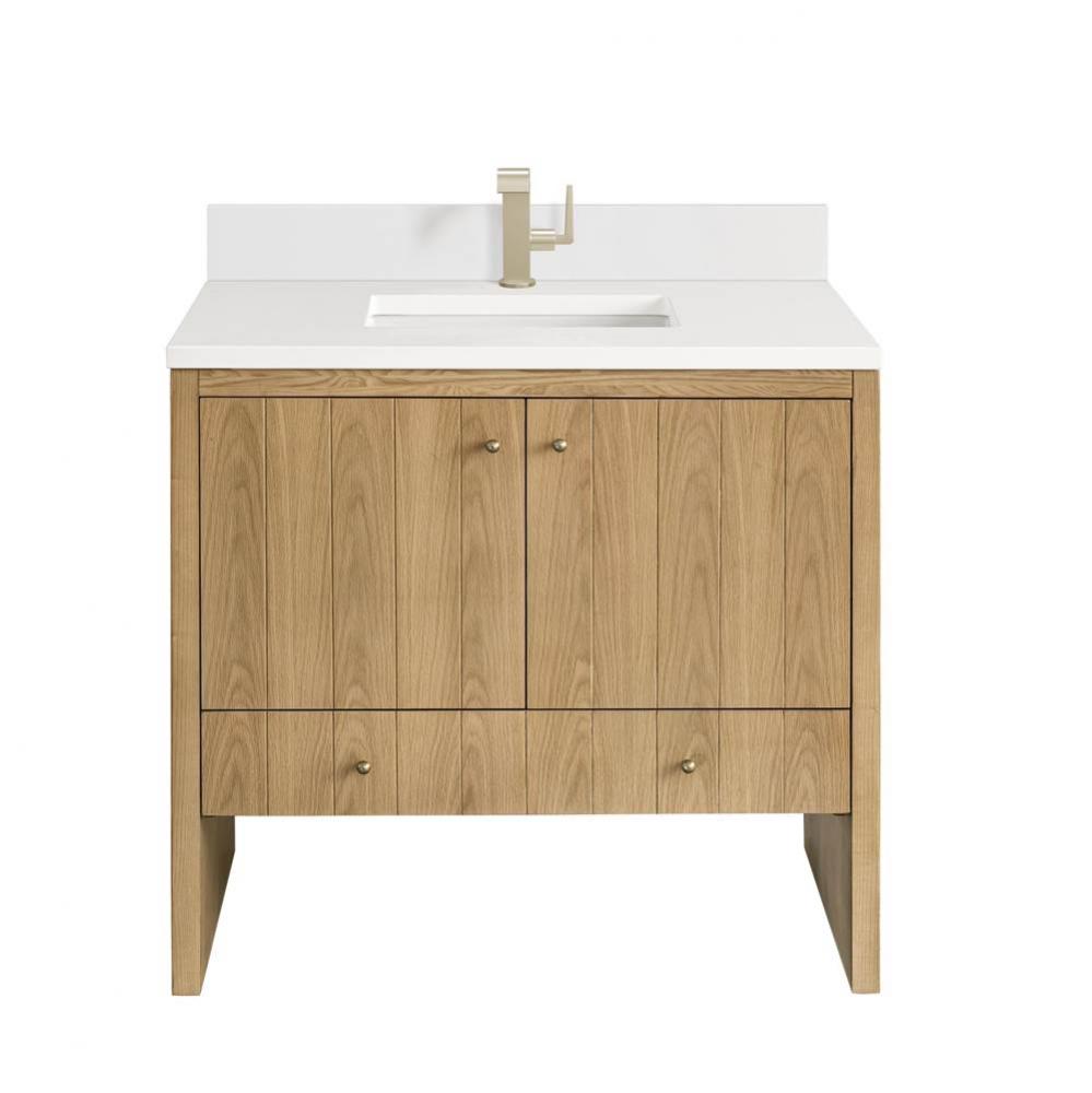 Hudson 36&apos;&apos; Single Vanity, Light Natural Oak w/ Single Hole 3 CM White Zeus Top &amp; Ba