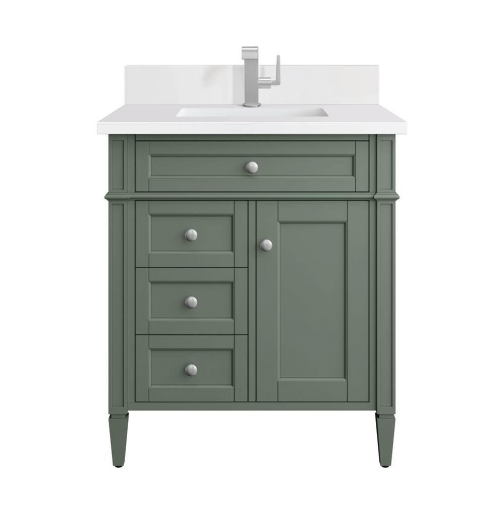 Brittany 30&apos;&apos; Single Vanity, Smokey Celadon w/ Single Hole 3 CM White Zeus Top &amp; Bac