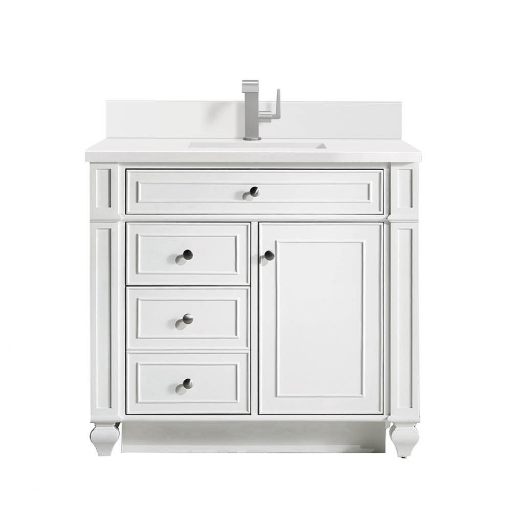 Bristol 36&apos;&apos; Single Vanity, Bright White w/ Single Hole 3 CM White Zeus Quartz Top &amp;