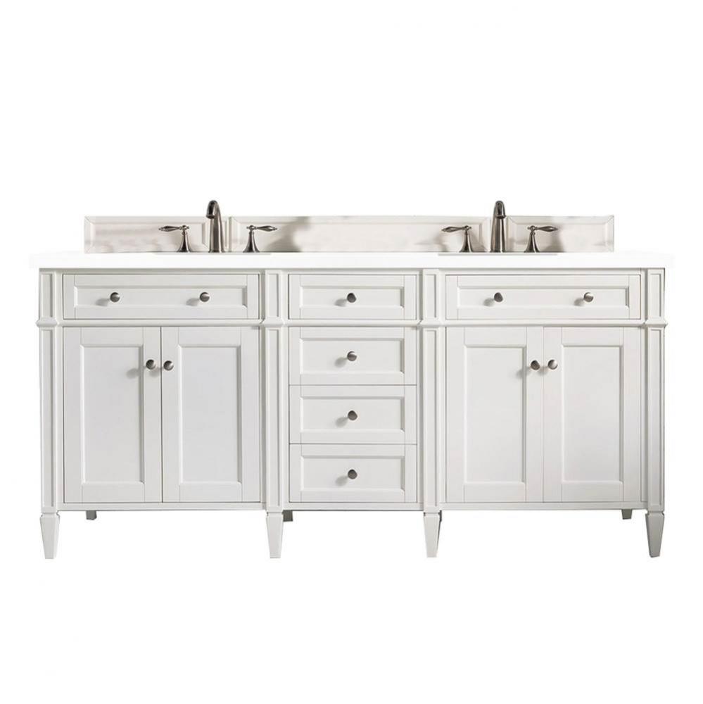 Brittany 72&apos;&apos; Bright White Double Vanity w/ 3 CM White Zeus Quartz Top