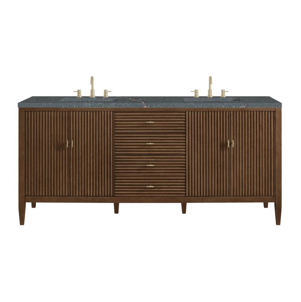 Myrrin 72&apos;&apos; Double Vanity, Mid Century Walnut w/ 3 CM Parisien Blue Quartz Top