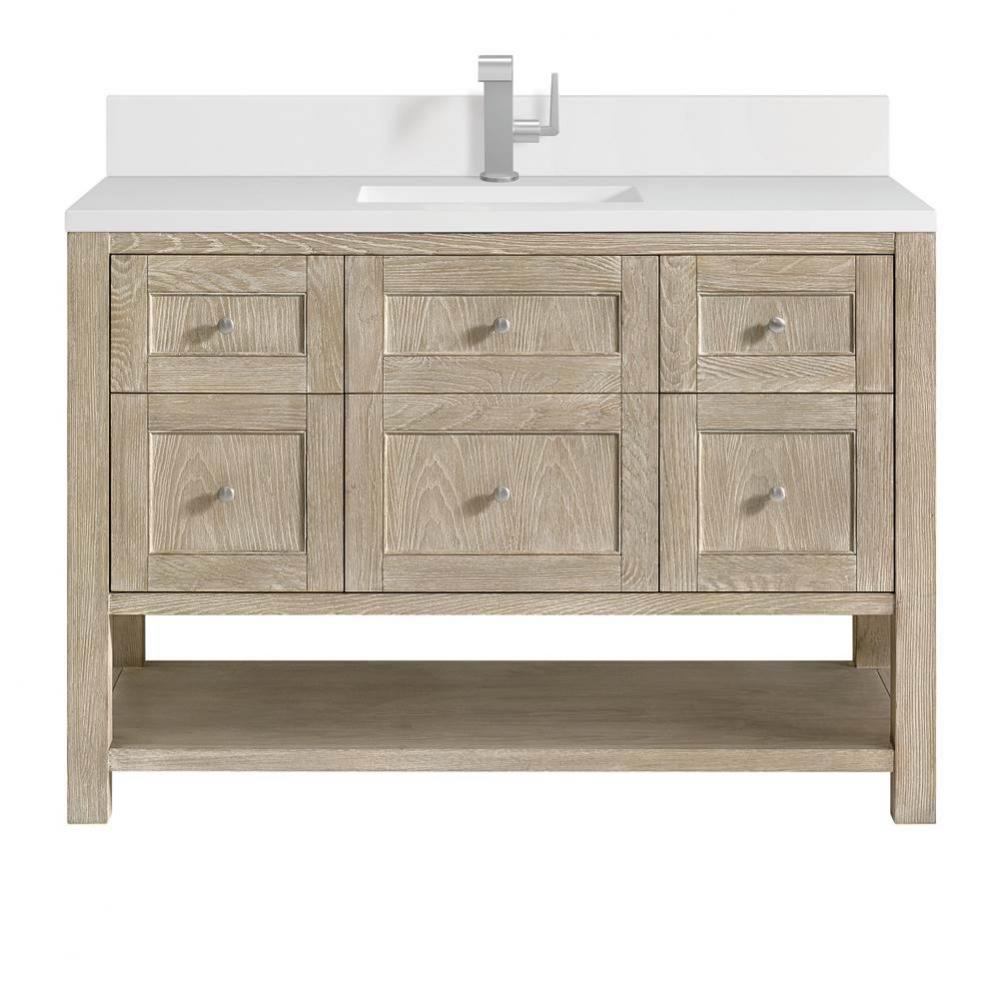 Breckenridge 48&apos;&apos; Single Vanity, Whitewashed Oak w/ Single Hole 3CM White Zeus Quartz To