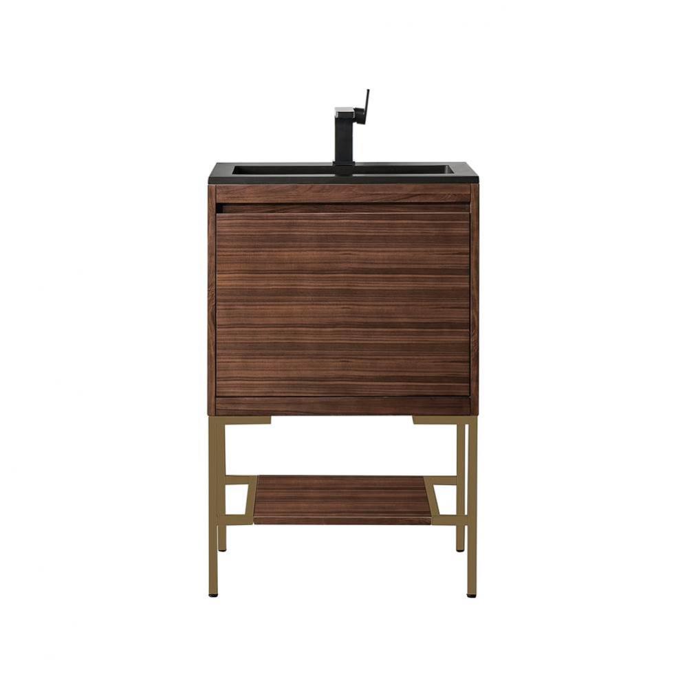 Milan 23.6&apos;&apos; Single Vanity Cabinet, Mid Century Walnut, Radiant Gold w/Charcoal Black Co