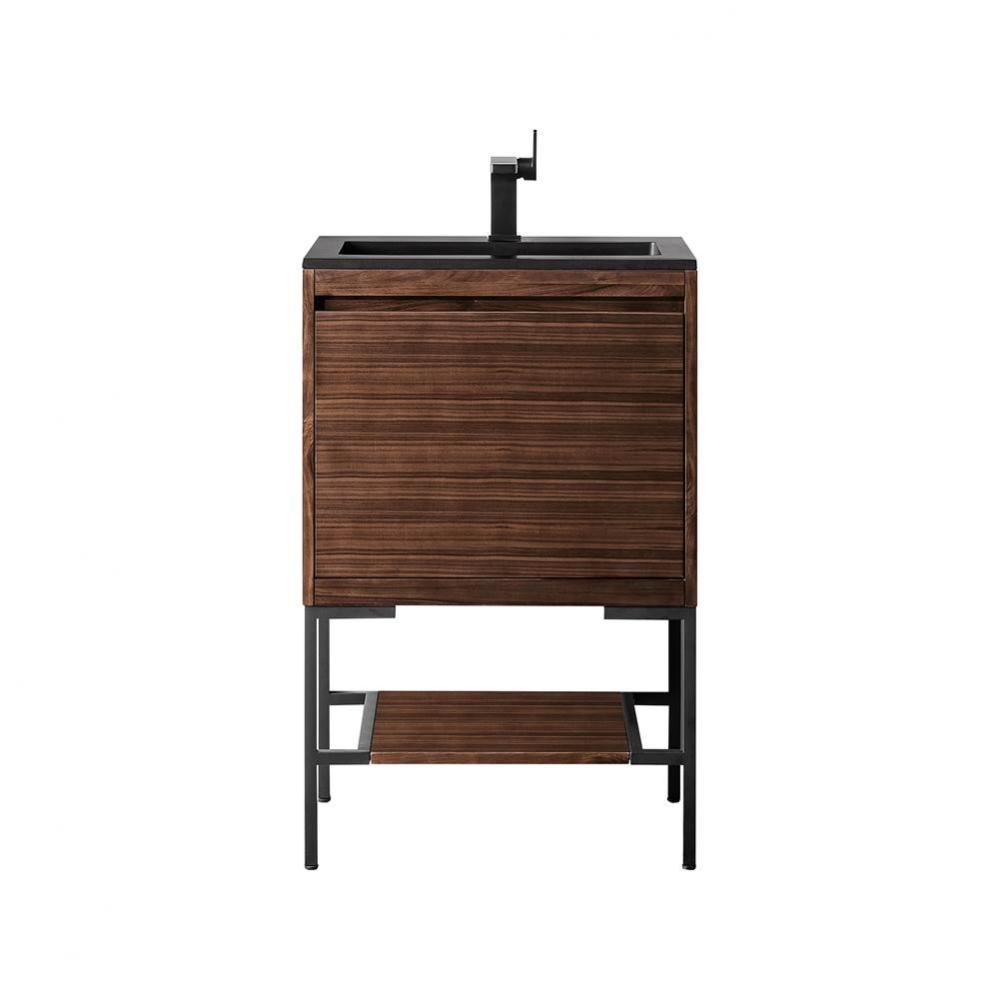 Mantova 23.6&apos;&apos; Single Vanity, Mid-Century Walnut, Matte Black Base w/ Charcoal Black Com