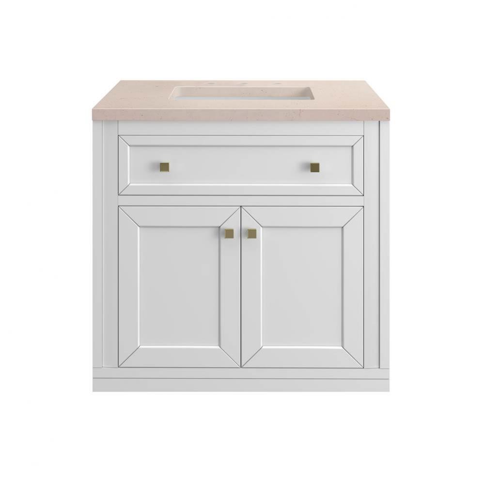 Chicago 30&apos;&apos; Single Vanity, Glossy White w/ 3 CM Eternal Marfil Top