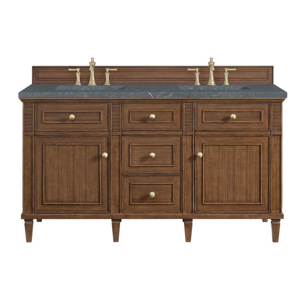 Lorelai 60&apos;&apos; Double Vanity, Mid-Century Walnut w/ 3 CM Parisien Blue Quartz Top