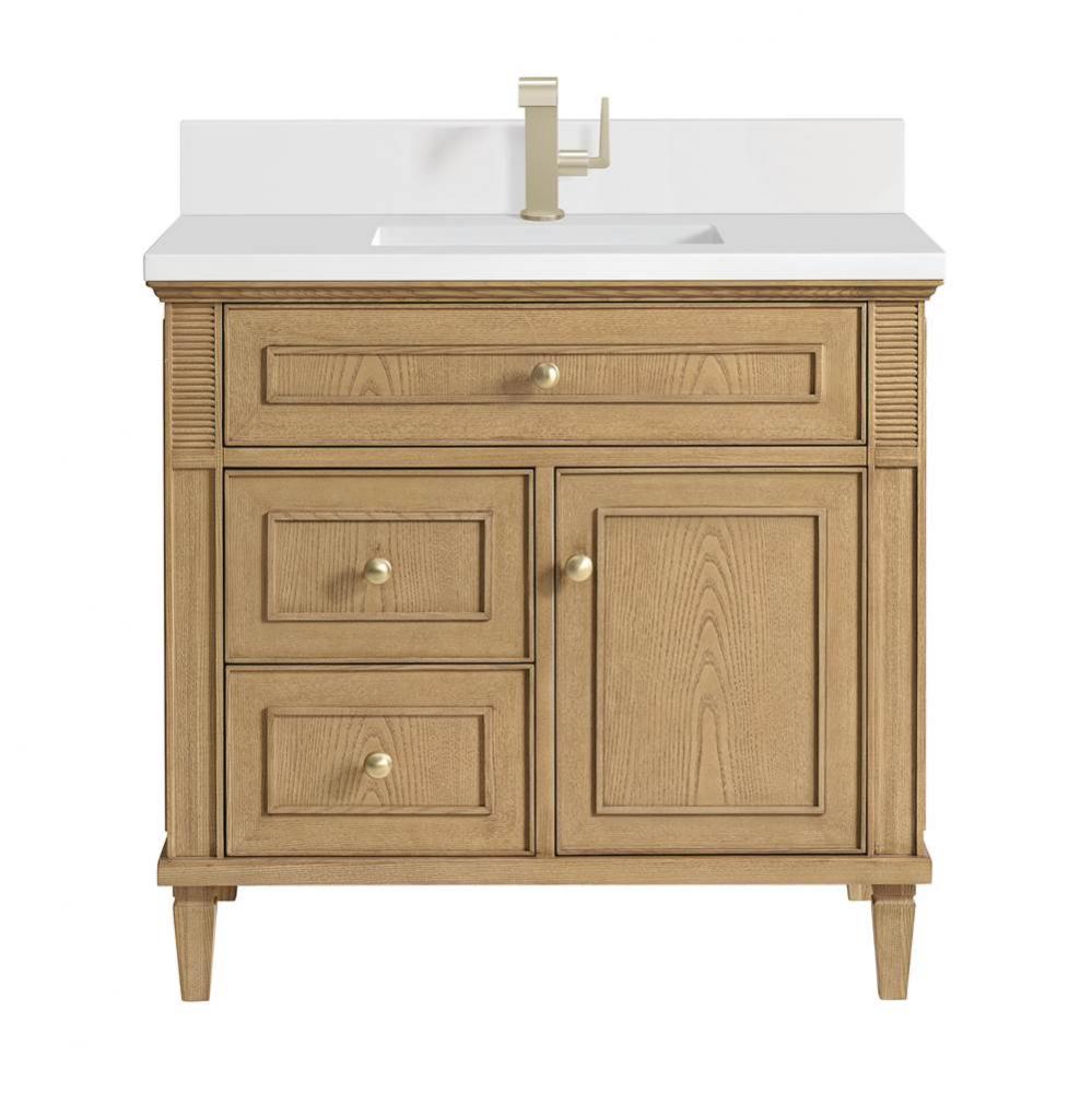 Lorelai 36&apos;&apos; Single Vanity, Light Natural Oak w/ Single Hole 3 CM White Zeus Quartz Top