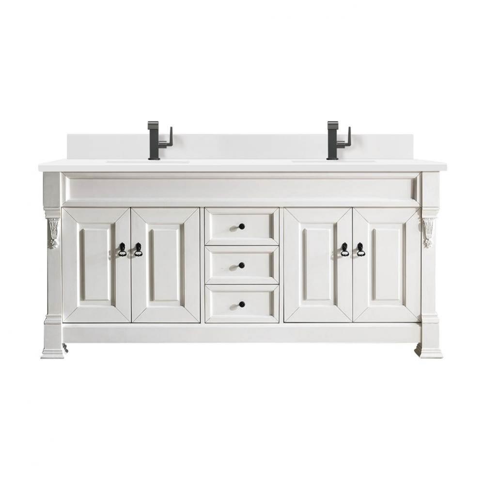 Brookfield 72&apos;&apos; Double Vanity, Bright White w/ Single Hole 3 CM White Zeus Quartz Top &a