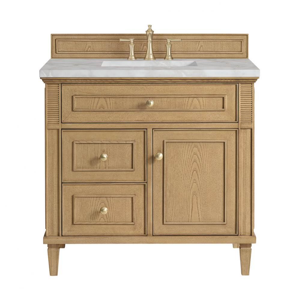 Lorelai 36&apos;&apos; Single Vanity, Light Natural Oak w/ 3 CM Victorian Silver Quartz Top