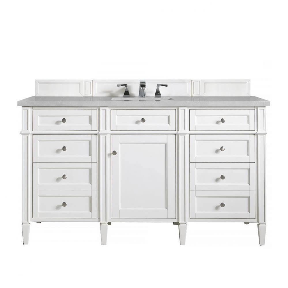 Brittany 60&apos;&apos; Single Vanity, Bright White w/ 3 CM Eternal Serena Quartz Top