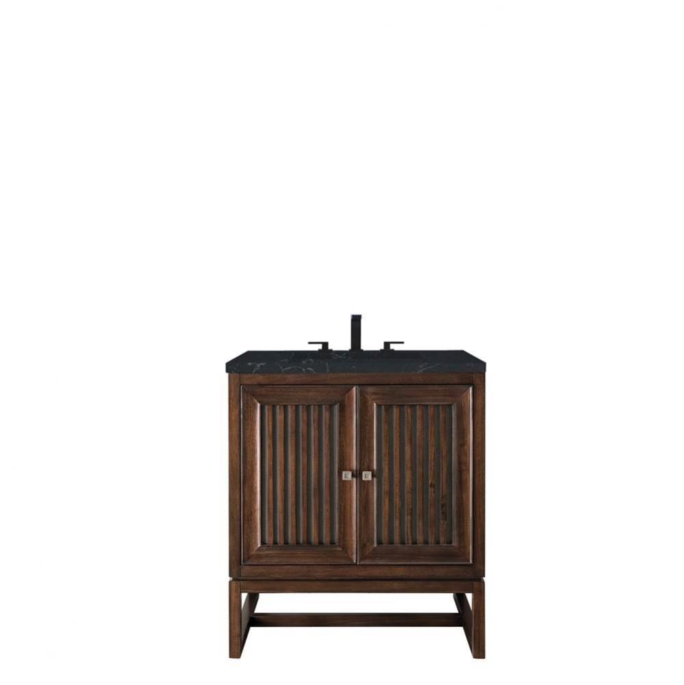 Athens 30&apos;&apos; Single Vanity Cabinet, Mid Century Acacia, w/ 3 CM Charcoal Soapstone Quartz