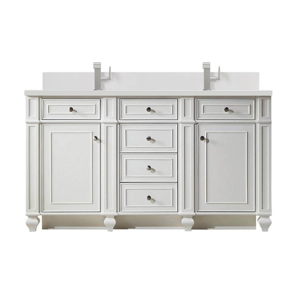 Bristol 60&apos;&apos; Double Vanity, Bright White w/ Single Hole 3 CM White Zeus Quartz Top &amp;